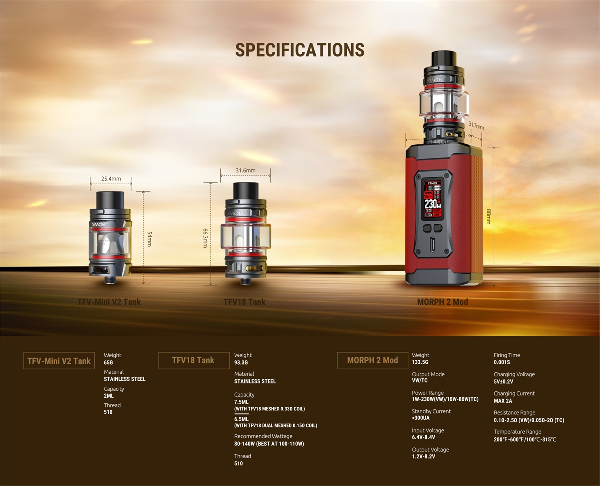 SMOK Morph 2 Kit Specifications